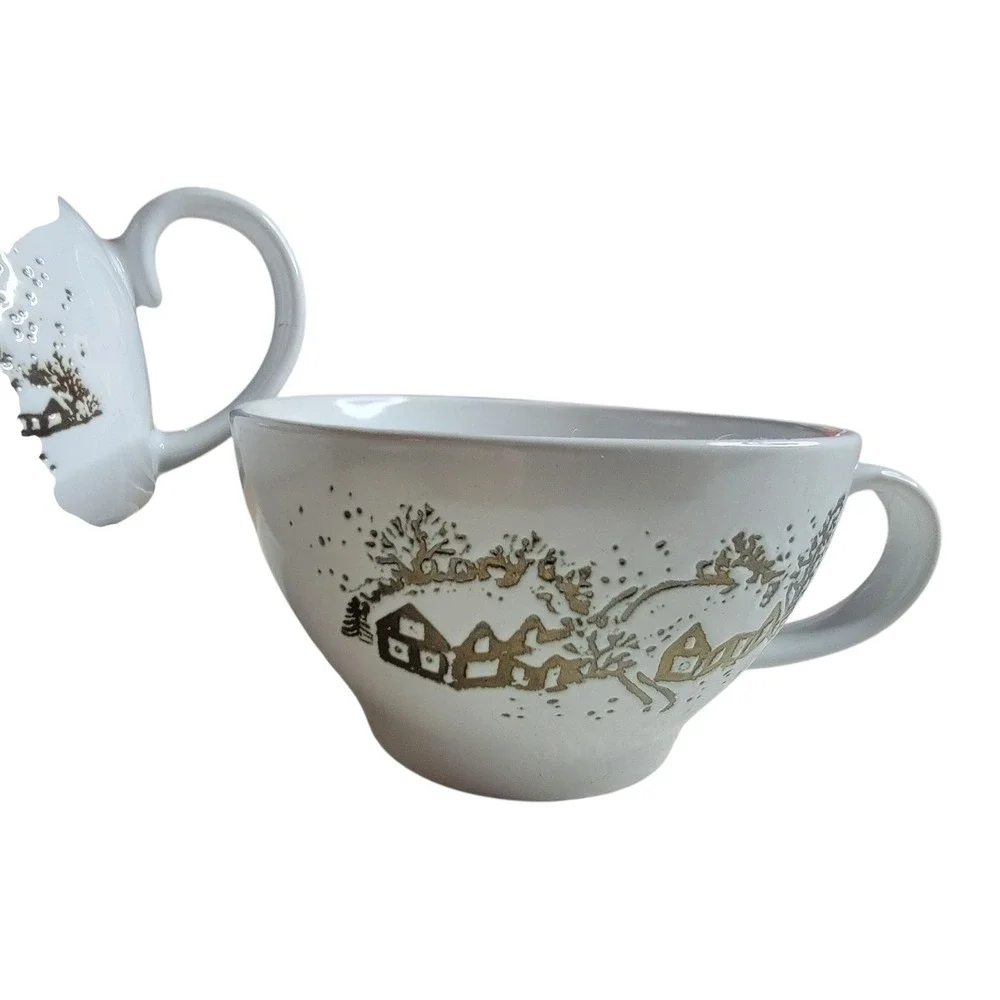 Cracker Barrel Christmas Tea Pot Cup Set Stackable Ceramic Winter Scene Holiday